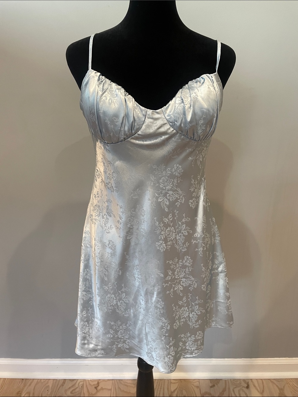 B. Smart light blue  Floral Satin Slip Dress